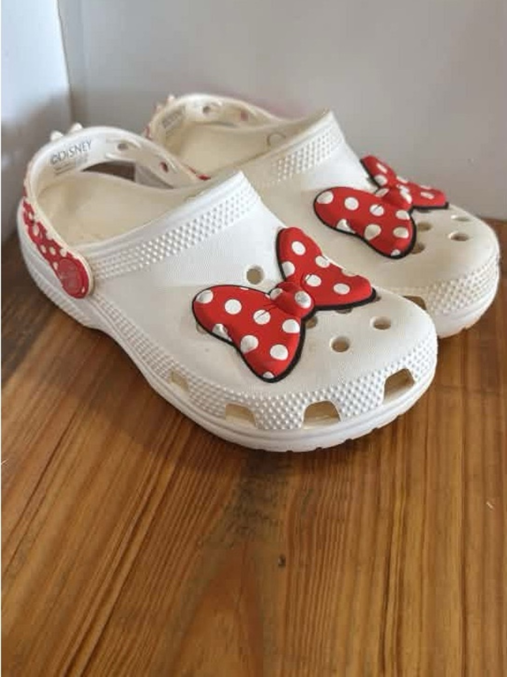 Disney White Slip-On Clog Sandals with Red Polka Dot Bows